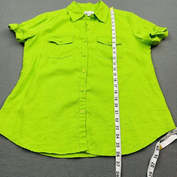 Kim Rogers Green Linen Short Sleeve Button Up Shirt Womens Medium - Picture 6 of 6